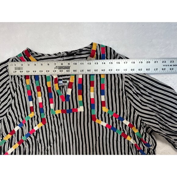 Andrée By Unit Womens Ivonca Striped Top With Color Block Embroidery 2X Black - Picture 5 of 8